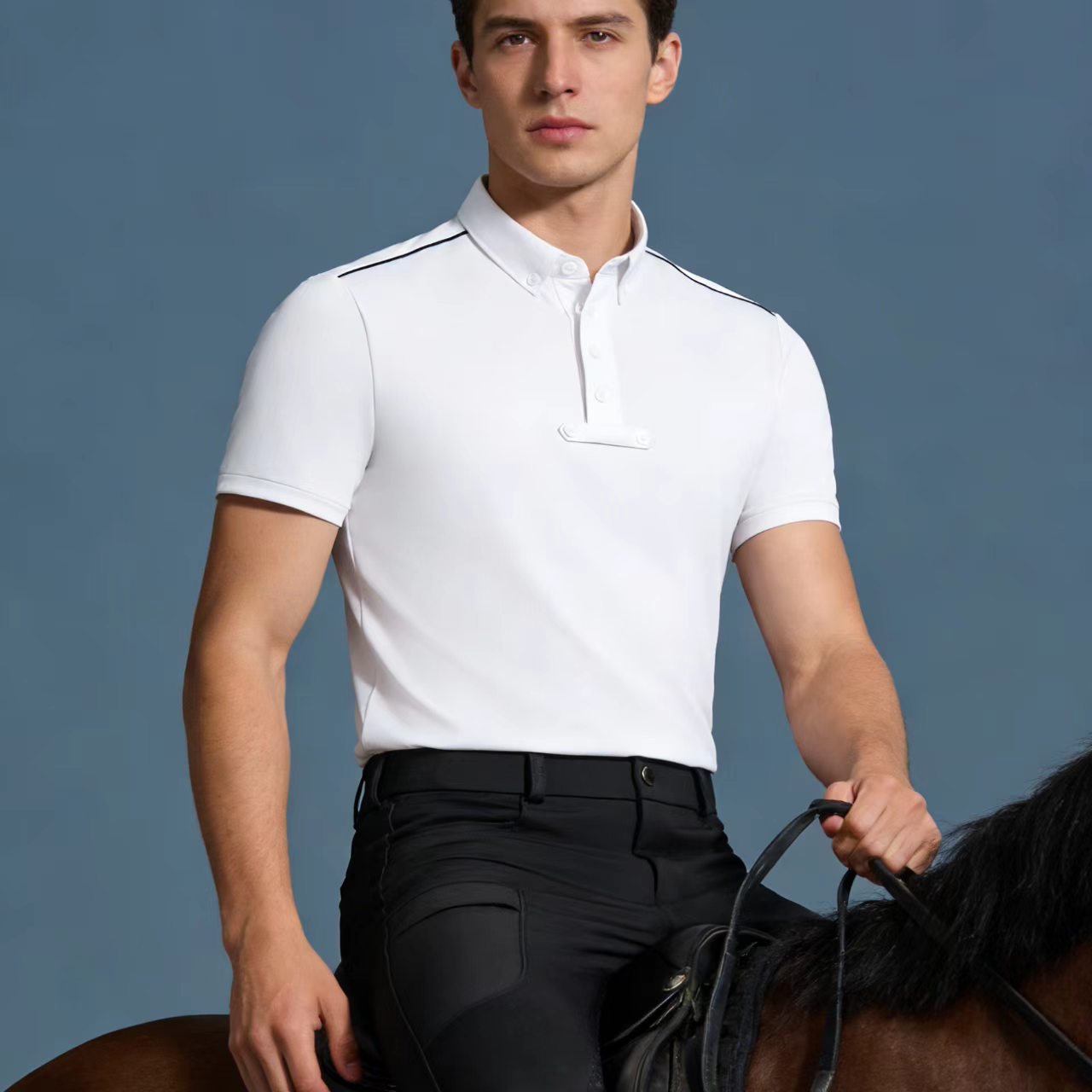 Summer Equestrian Clothing - Męska koszulka jeździecka polo z dzianiny,