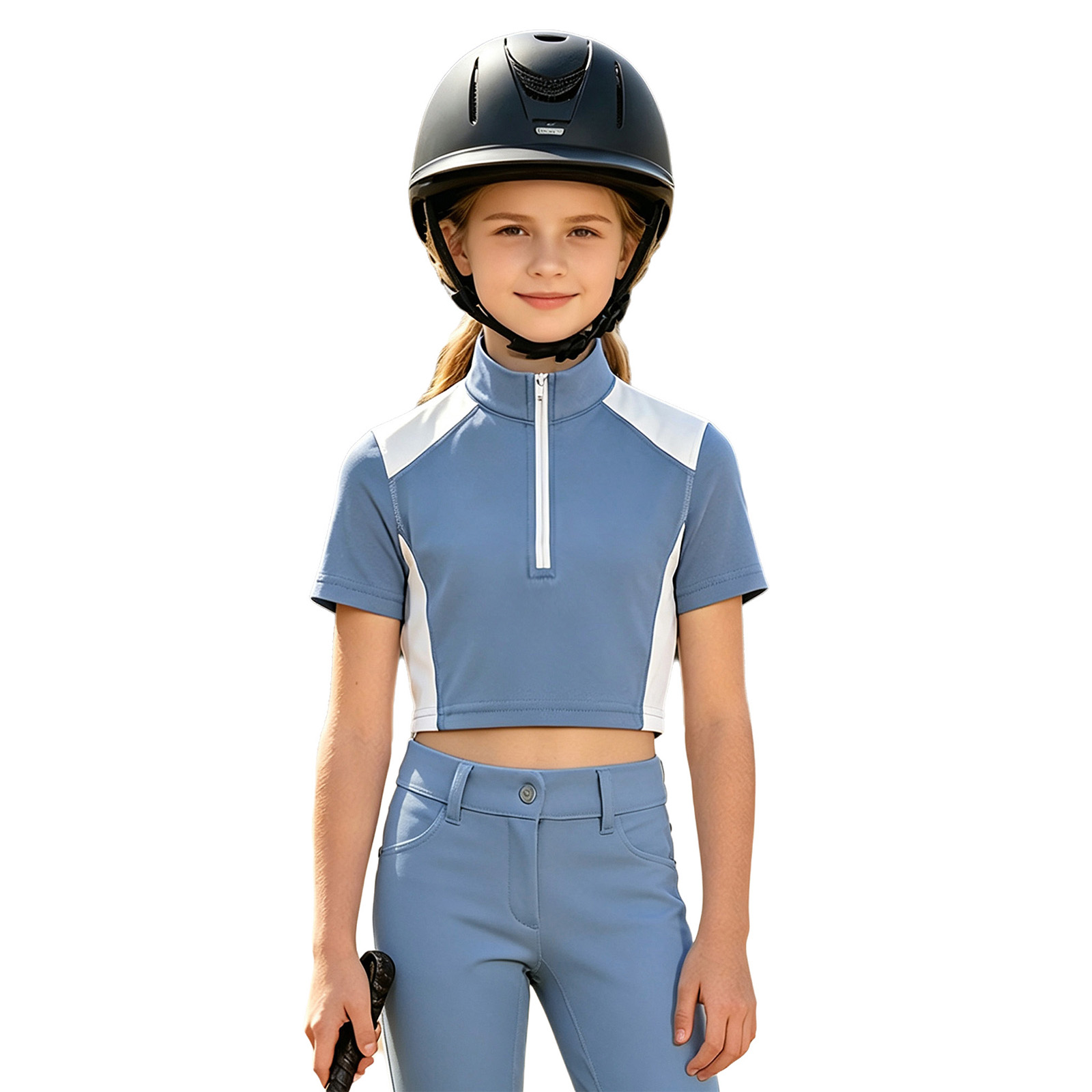 Summer Equestrian Clothing - Dziewczęca koszulka jeździecka z krótkim rękawem,