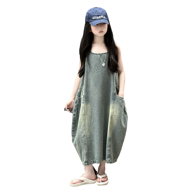 Summer Clothing For Kids Girls - Vintage Blue Children Girls Wysokiej jakości