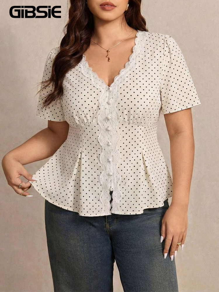 Summer Upf Clothing - GIBSIE Plus Size Bluzka z falbaną