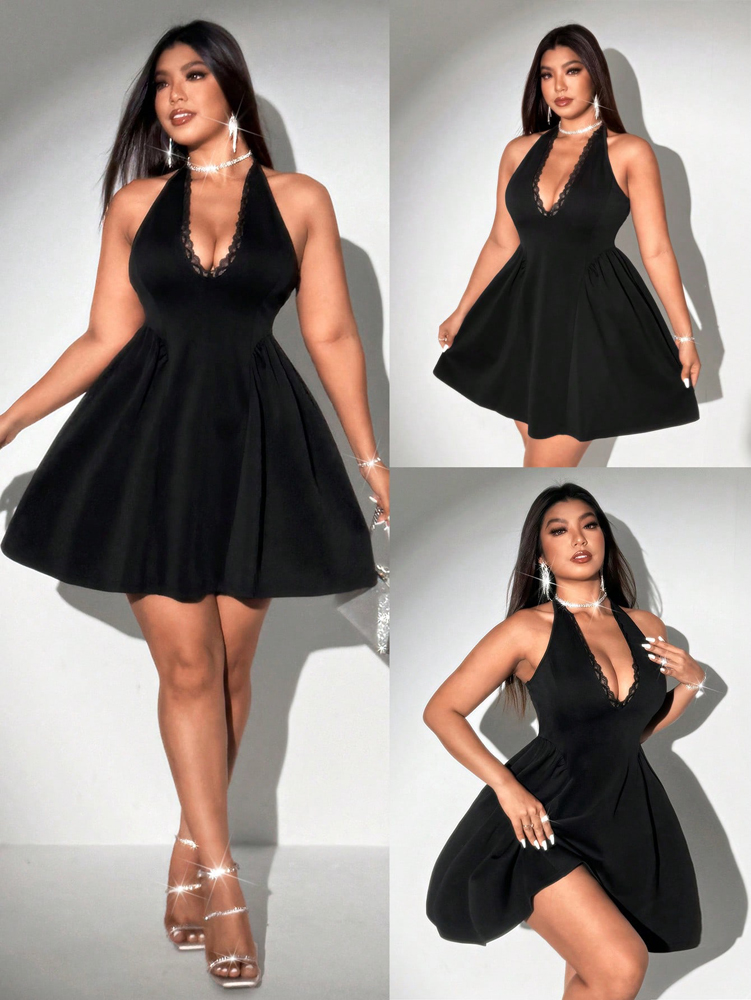 Summer Upf Clothing - Sukienka mini plus size damska, czarna,